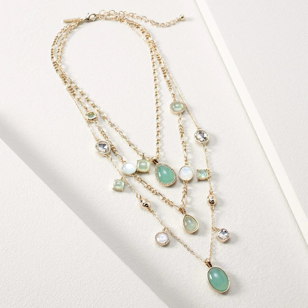 WHBM LAST ONE! Mint & Goldtone Triple Strand Necklace Aqua Color GORGEOUS